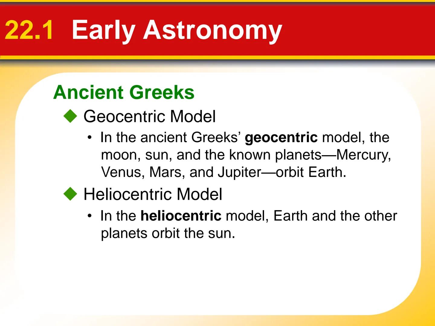 # Chapter Origin of Modern
## 22 Astronomy # 22.1 Early Astronomy

## Ancient Greeks

*   Astronomy is the science that studies the universe