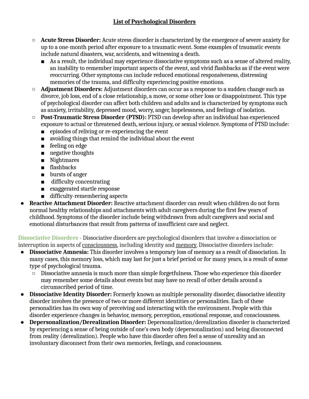 # List of Psychological Disorders

The following list is the latest edition of the diagnostic manual is the DSM-5(2013) includes some of the