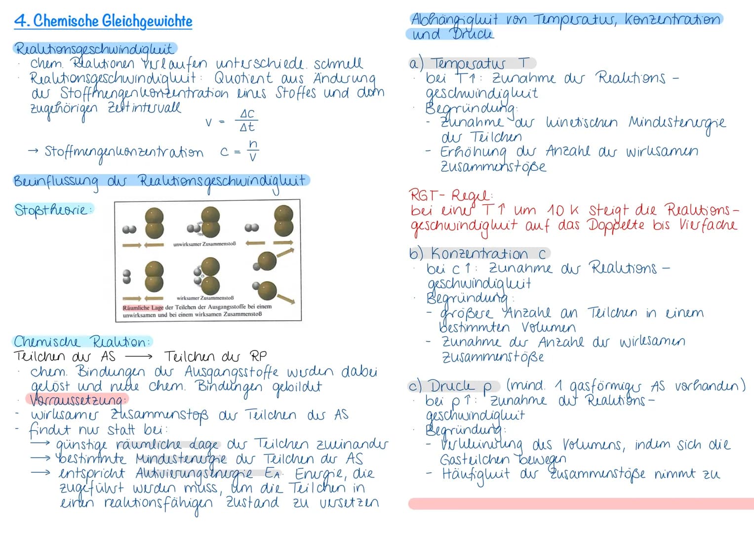 # 4. Chemische Gleichgewichte

Realitionsgeschwindigluit
*   chem. Plalitionen Verlaufen unterschiede. schmell
*   Realitionsgeschwindigluit