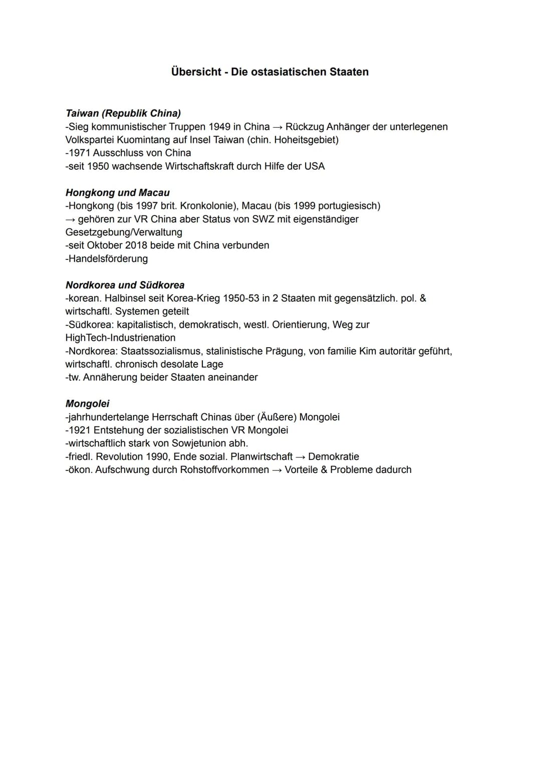 Lernzettel Erdkunde Ostasien 13.1-13.2

RELEVANTE THEMEN

1. Übersicht - Die ostasiatischen Staaten

2. China
2.1 historische Entwicklung
2.