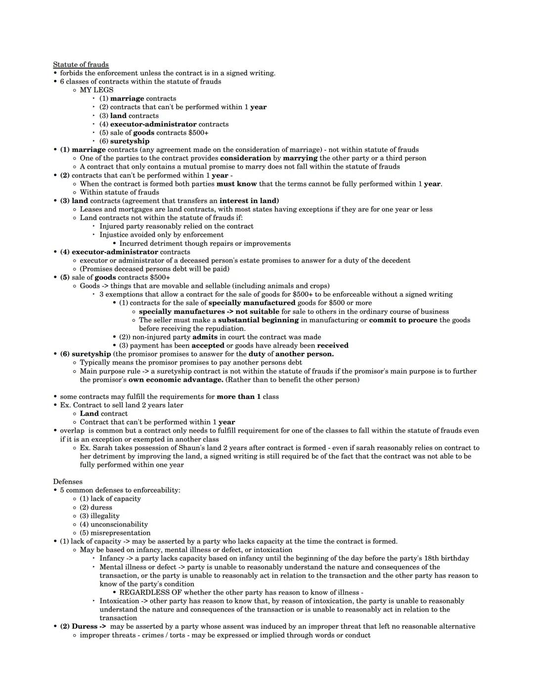 # contracts - agreements that are legally enforceable

*   the second restatement is used for all areas of contract law, except sale of good