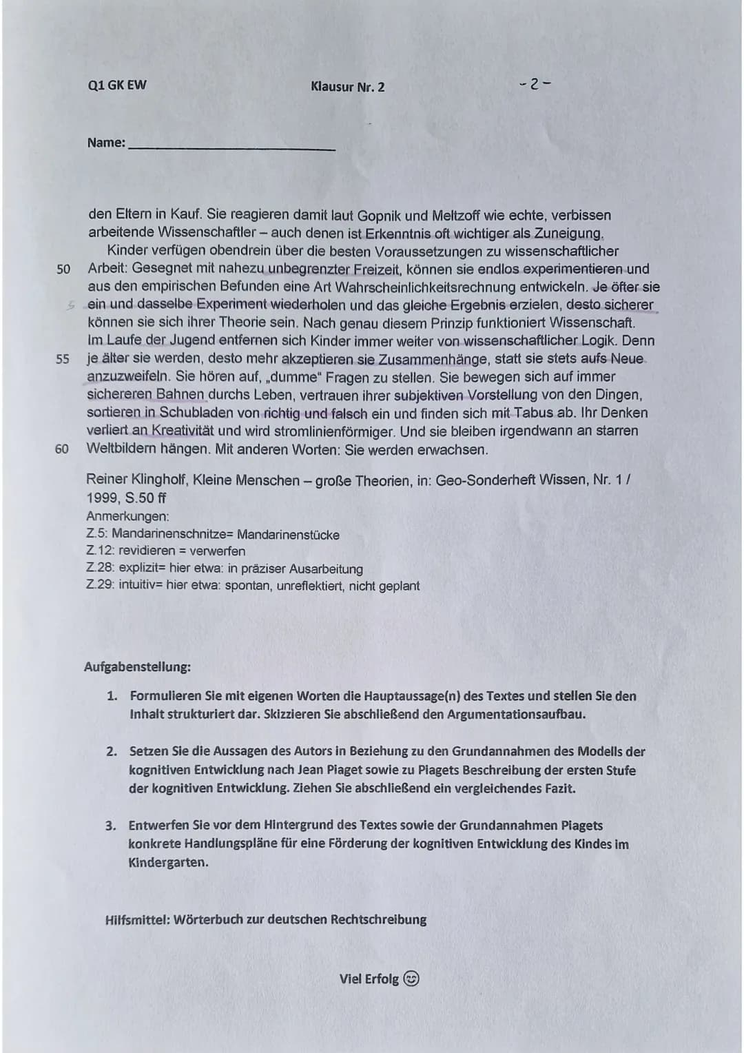 Q1 GK EW

Klausur Nr. 2

30. November 2021

Name

Kieine Menschen-große Theorien

Liebe Eltern! Bitte verzweifeln Sie nicht, wenn Ihre zwölf