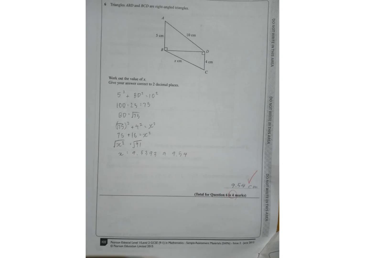Write your name here
Surname Other names
Centre Number Candidate Number
Pearson Edexcel
Level 1/Level 2 GCSE (9-1)
Mathematics
Paper 2 (Calc