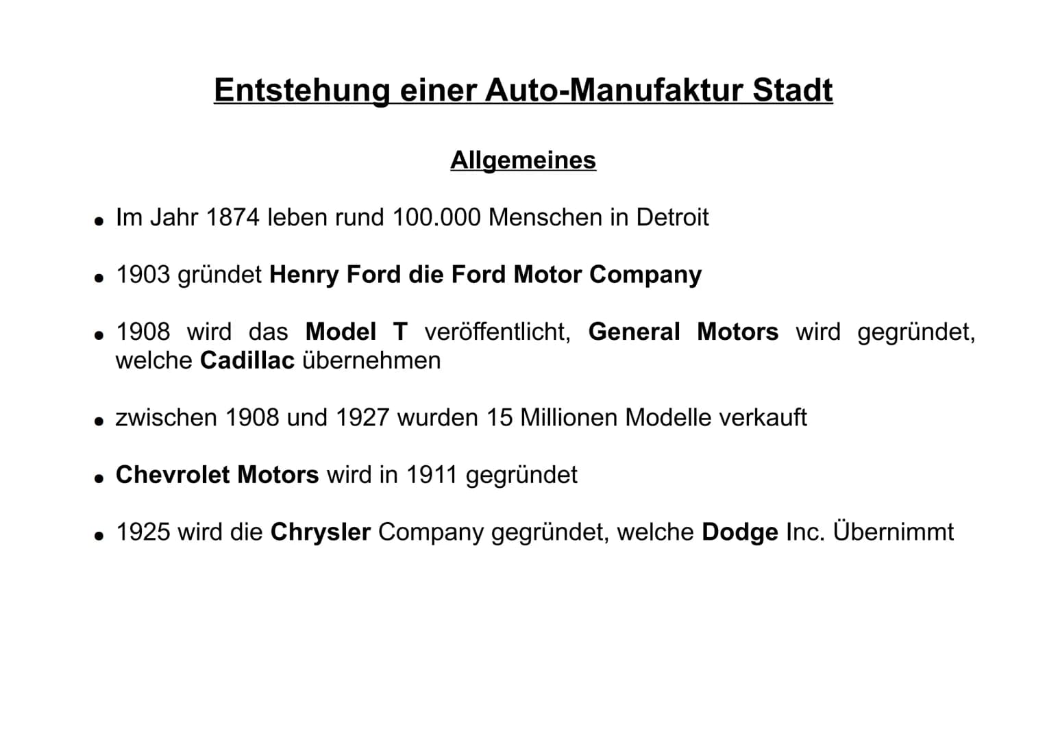 # Motor City Detroit

oder eher

# Shrinking City Detroit? ### Gliederung

1. Entstehung einer Auto-Manufaktur Stadt

2. Fordismus und Postf