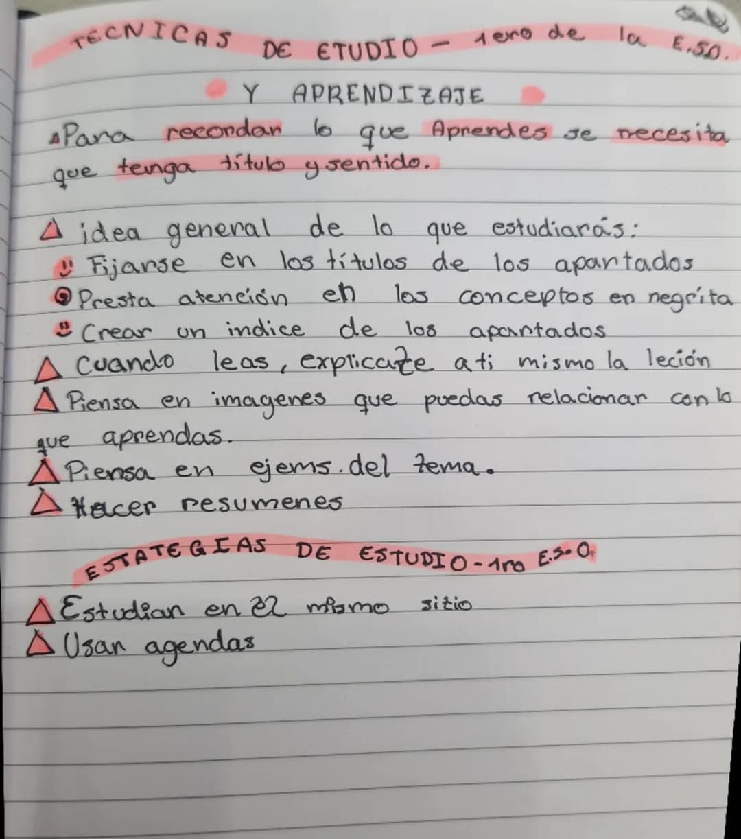 TECNICAS
DE ETUDIO - 1 ero de la E.50.

Y APRENDIZAJE
Para recordar lo que Aprendes se recesita
que tenga título y sentido.
△ idea general d