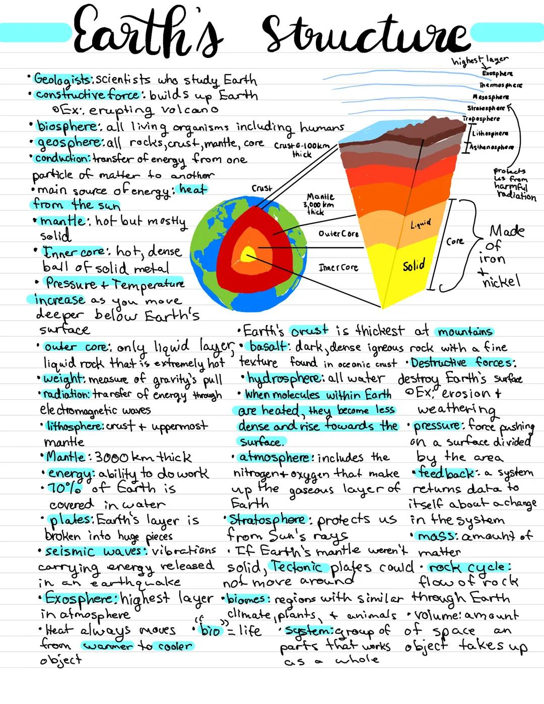 # Earth's Structure

highest layer
Exosphere
Thermosphere
• Geologists: scientists who study Earth
Mesosphere
• constructive force: builds u