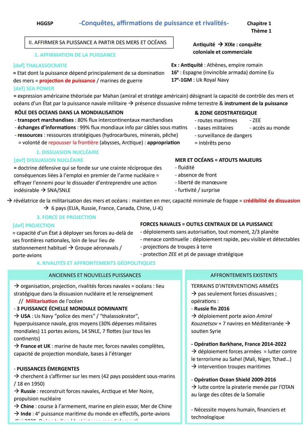 HGGSP
-Conquêtes, affirmations de puissance et rivalités-
Chapitre 1
Thème 1

Guerre froide
→ espace et domination des océans =
moyen d'expr
