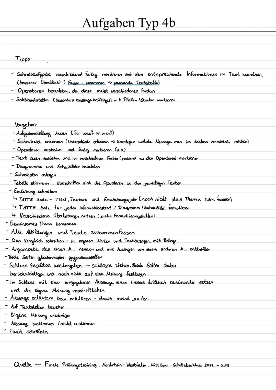 # Aufgaben Typ 4b

Tipps:

- Schreibaufgabe verschiedend farbig markieren und dem entsprechende Informationen in Text zuordnen,
- (besserer 