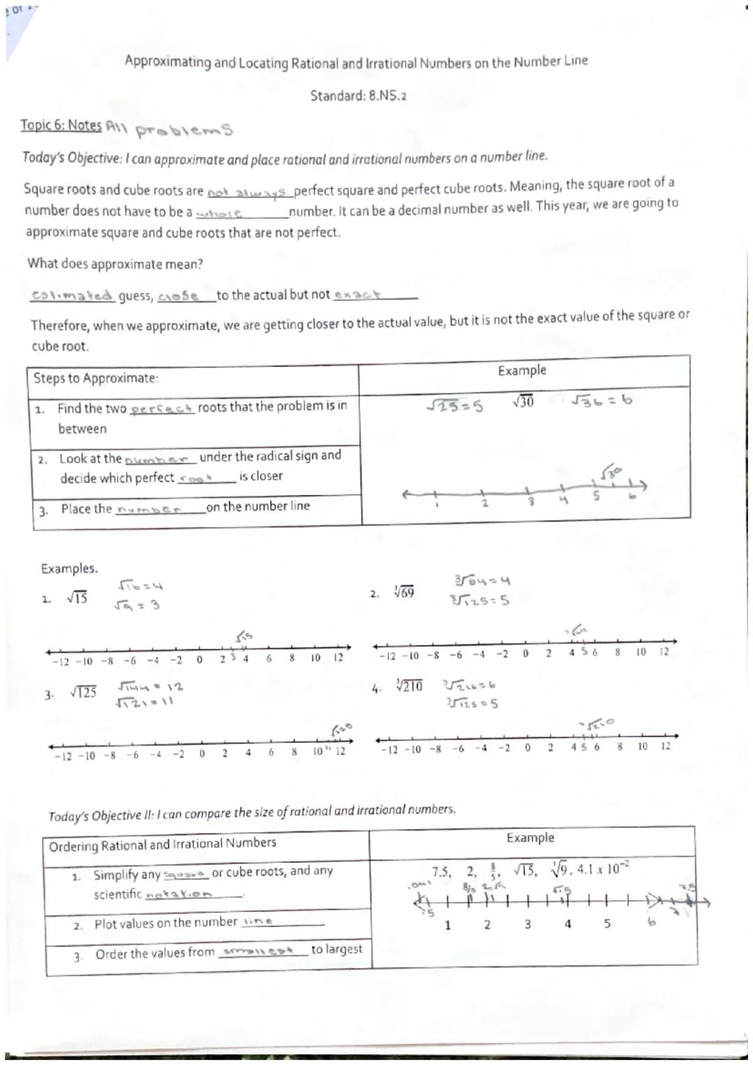 Cubed Roots
Standards: 8.EE.2

Topic 5: Notes
Today's Objective: I can represent solutions to equations of the form x³ =
using cubed roots.
