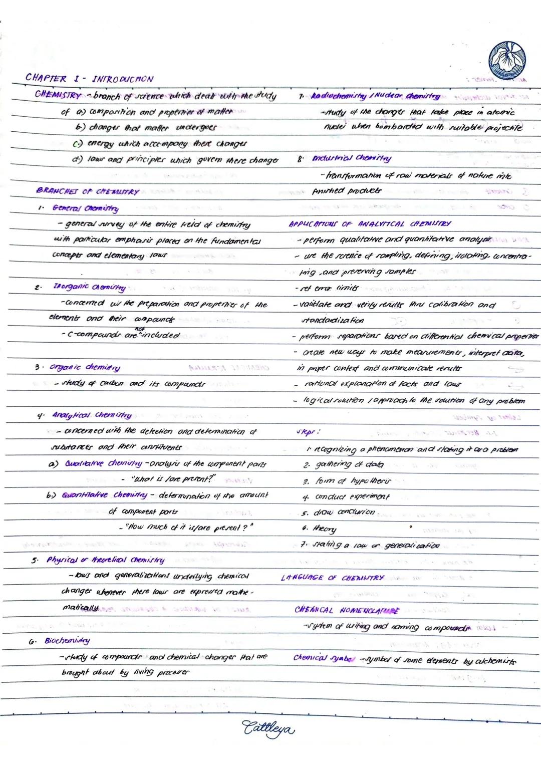 CHAPTER I INTRODUCHON

CHEMISTRY-branch of science which dealt with the study
of a) comparition and properties of matter
6) changes that mat