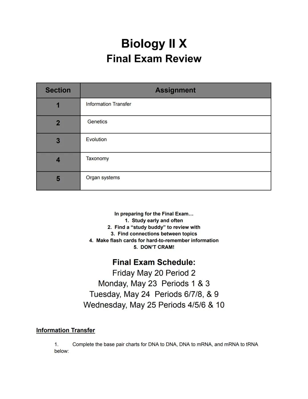 
<h2 id="biologyiixfinalexamreview2023pdf">Biology II X Final Exam Review 2023 PDF</h2>
<p><strong>Genetics</strong></p>
<p><strong>Evolutio