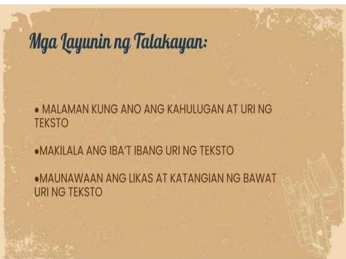 # Pagbasa at Pagsusuri ng Iba't ibang Teksto

TUNGONG SA PANANALIKSIK Mga Layunin ng Talakayan:
• MALAMAN KUNG ANO ANG KAHULUGAN AT URI NG
T