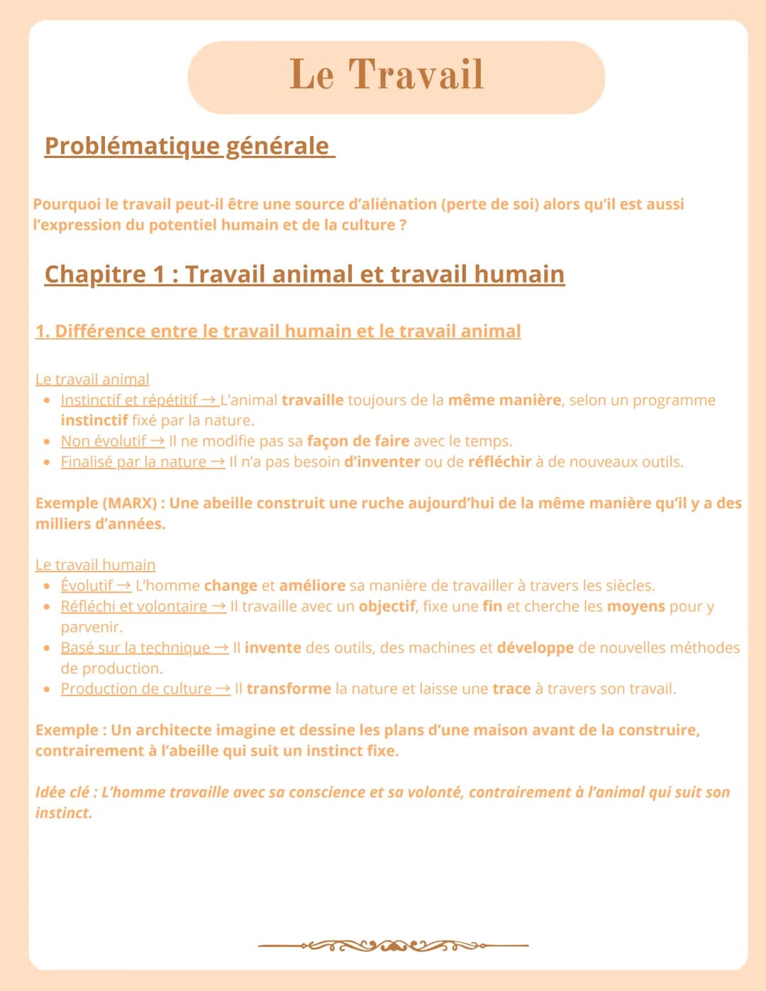 # Le Travail

Problématique générale

Pourquoi le travail peut-il être une source d'aliénation (perte de soi) alors qu'il est aussi
l'expres