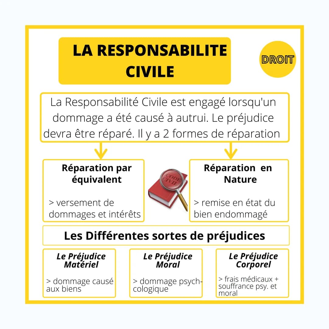 DROIT

LA
RESPONSABILITE
CIVILE & PENALE # LA RESPONSABILITE
CIVILE
DROIT
La Responsabilité Civile est engagé lorsqu'un
dommage a été causé 