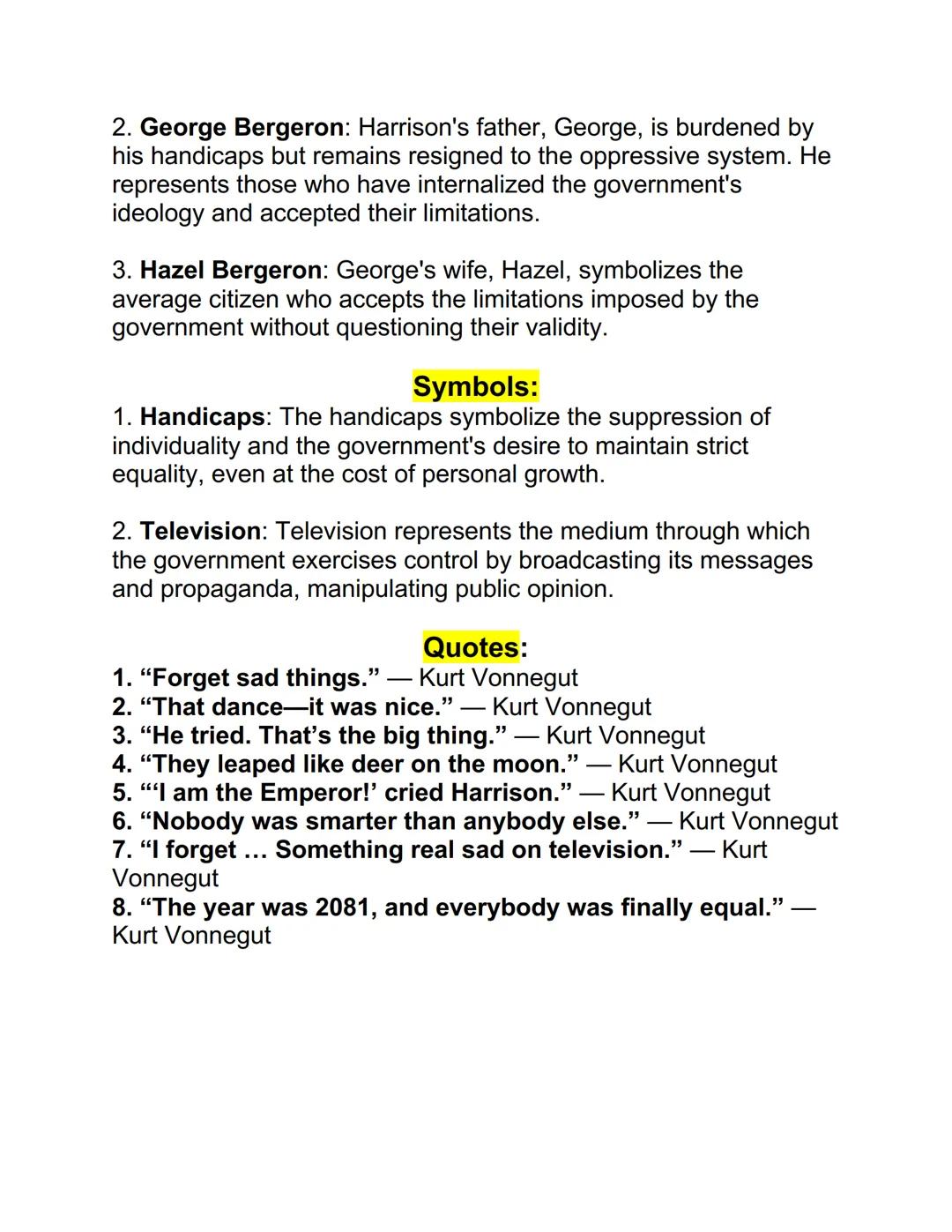 # Title: Harrison Bergeron by Kurt Vonnegut: A Literary
Analysis

## Introduction:

*   Harrison Bergeron, a short story written by Kurt Von