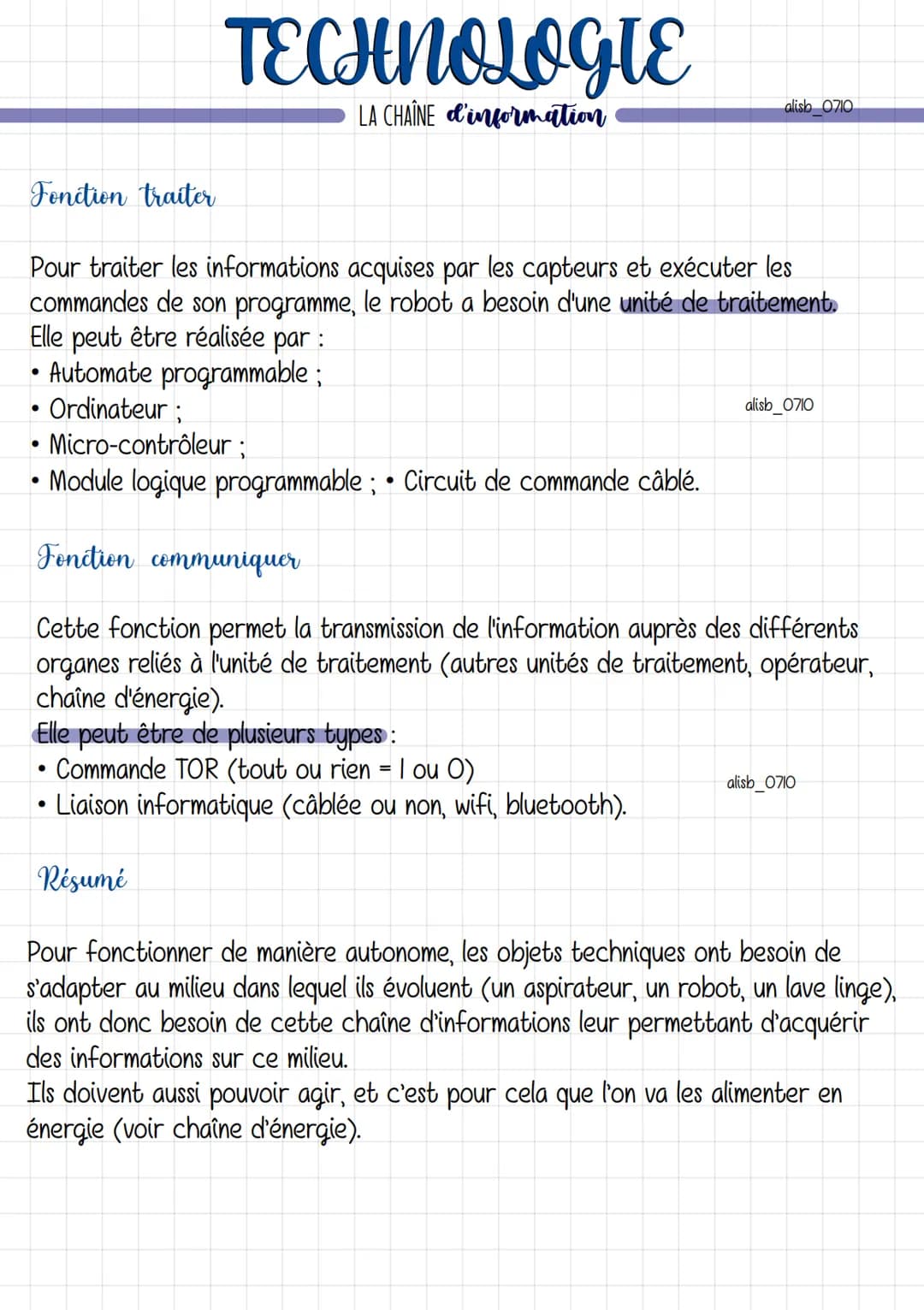 # TECHNOLOGIE

LA CHAÎNE d'énergie

alish 0710

Pour fonctionner, les objets techniques ont besoin d' être alimentés en énergie
et de la tra