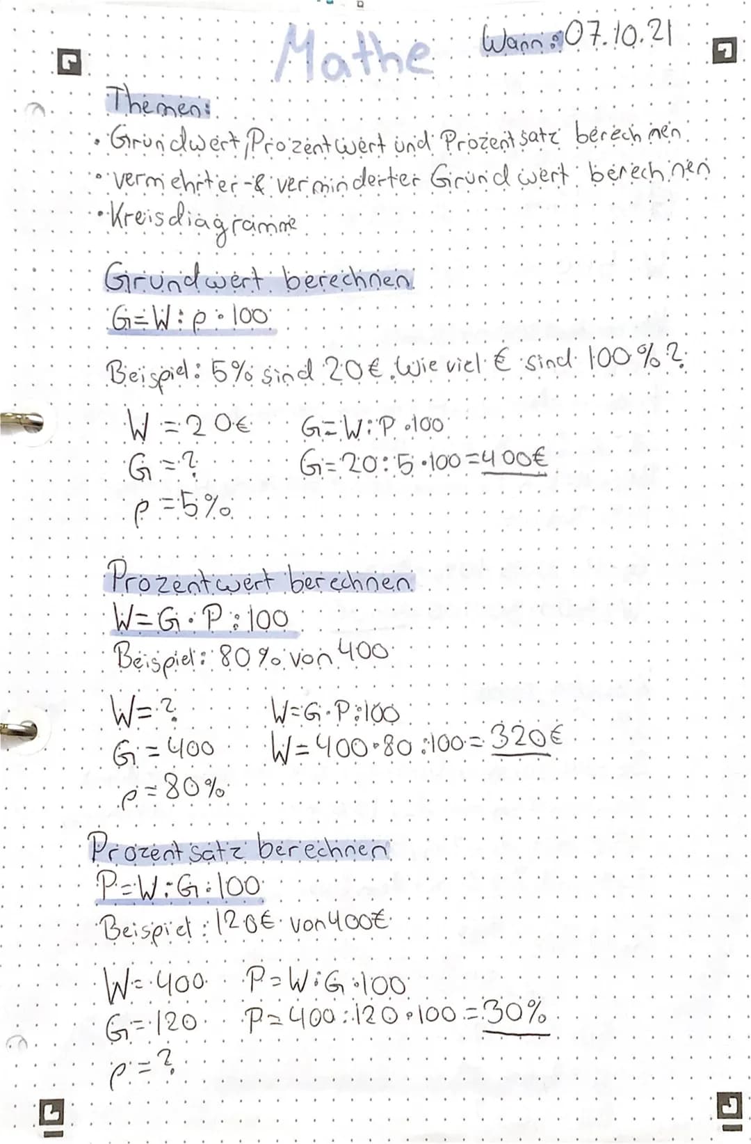 Mathe Wann 07.10.21

*   Themen:
*   Grundwert Prozent wert und Prozent satz berechnen.
*   vermehrter -& verminderter Gründ wert berech nen