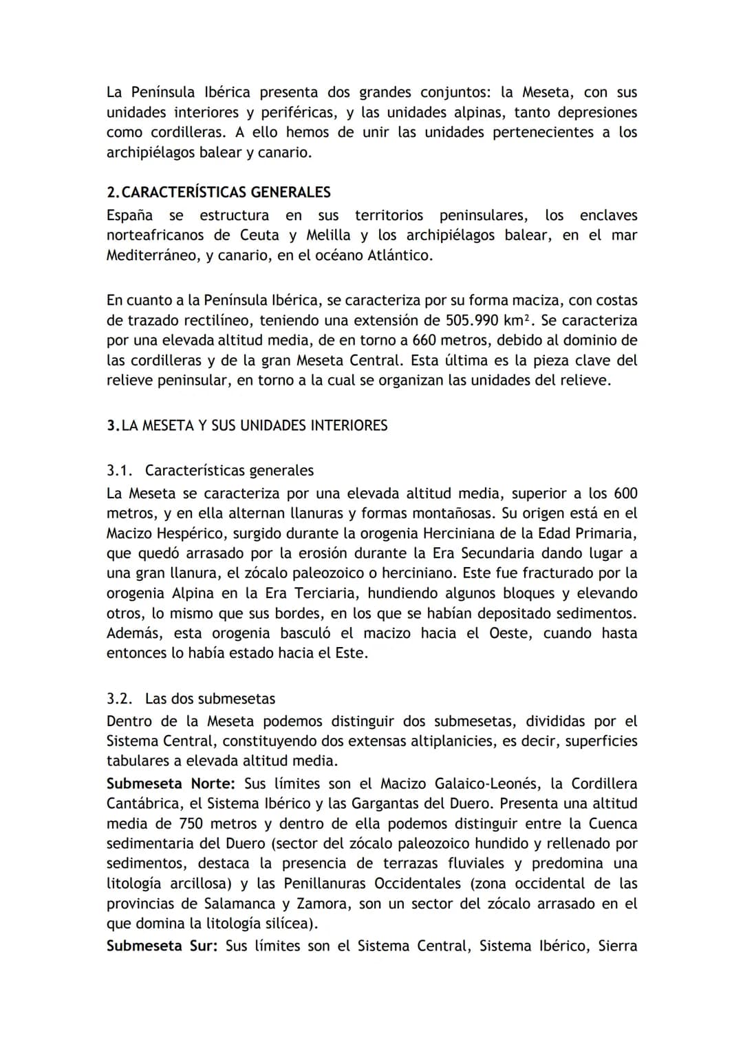2324 GEOGRAFÍA - TEMA 2

# EL RELIEVE

1. INTRODUCCIÓN

2. CARACTERÍSTICAS GENERALES

3. LA MESETA Y SUS UNIDADES INTERIORES

3.1. Caracterí
