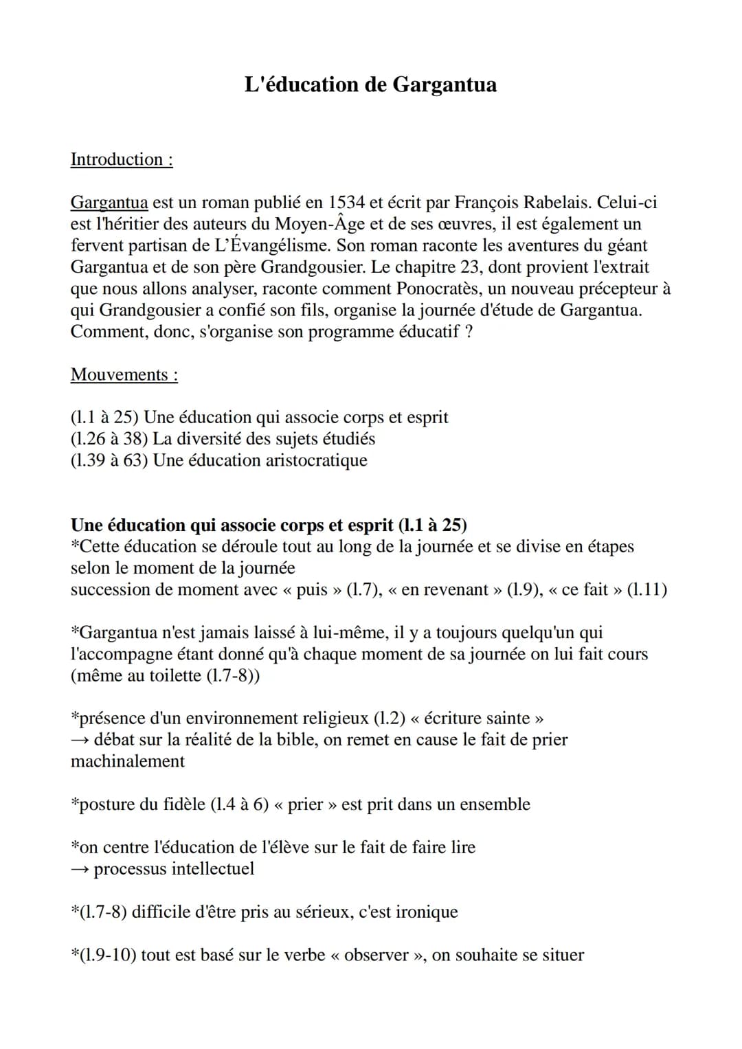 # L'éducation de Gargantua

Introduction :

Gargantua est un roman publié en 1534 et écrit par François Rabelais. Celui-ci
est l'héritier de