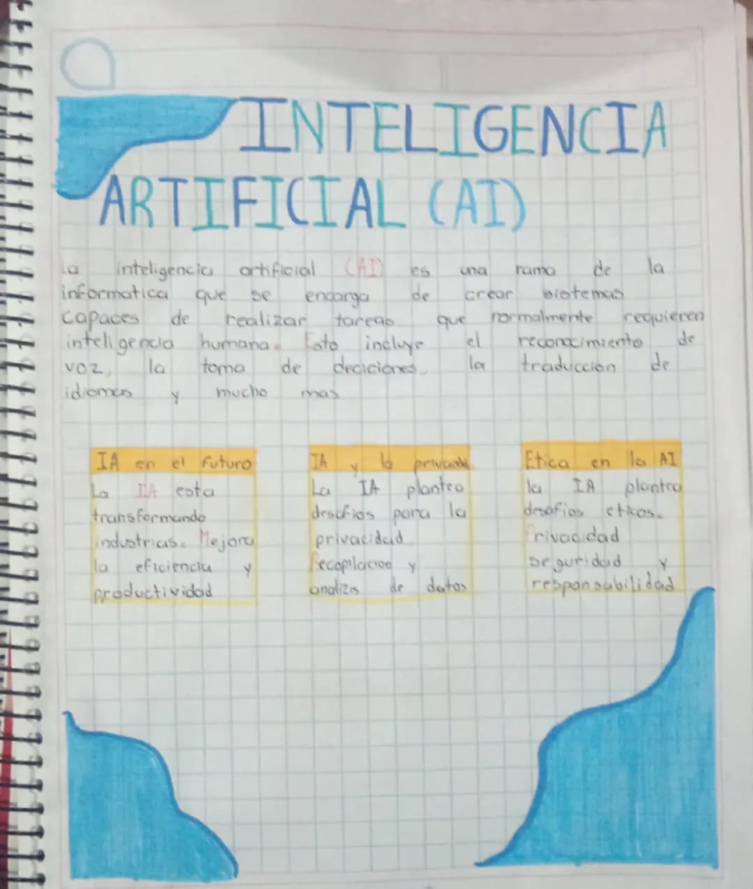 a
# INTELIGENCIA
## ARTIFICIAL (AI)
la inteligencia artificial (AI) es una rama de la
informatica que se encarga de crear bistemas
capaces d