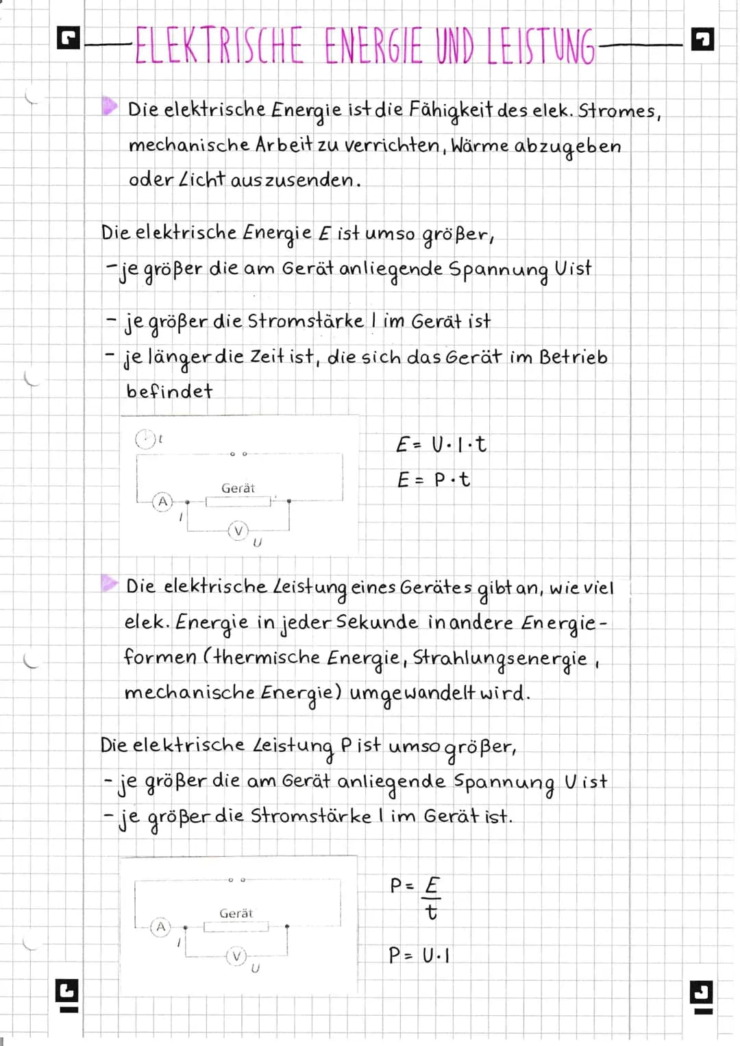 ◉ ELEKTRISCHE ENERGIE UND LEISTUNG-

Die elektrische Energie ist die Fähigkeit des elek. Stromes,
mechanische Arbeit zu verrichten, Wärme ab