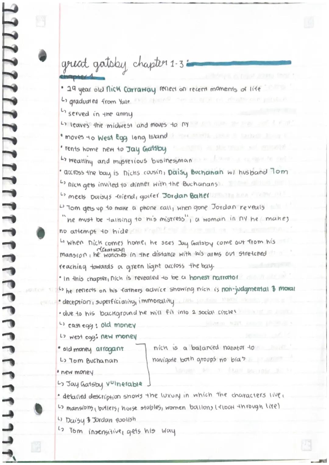 # great gatsby chapter 1-3
chapter 4
* 29 year old Nick Carraway reflect on recent moments of life
    * graduated from Yale
    * served in