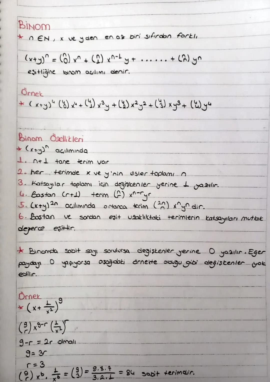 # BINOM
*n EN, x ve y den. en az biri sıfırdan farklı

$(x+y)^n = {n \choose 0} x^n+ {n \choose 1} x^{n-1}y + ...... + {n \choose n} y^n$
eş