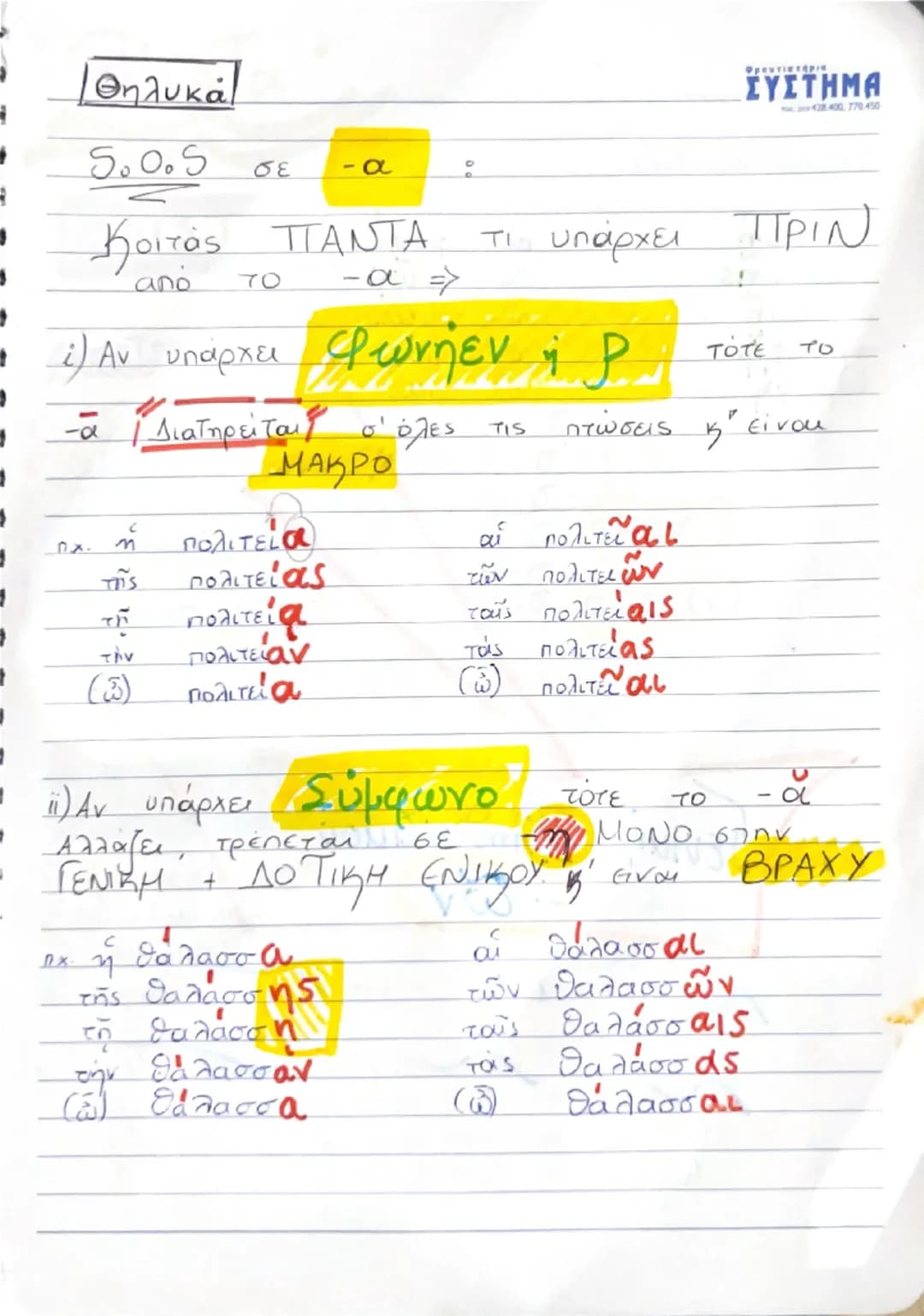 # ΚΥΣΤΗΜΑ ΣΟυσιαστικά

Β΄ κλίση

Ανδροκρα
τούμενη

ΑΡΣΕΝΙΚΑ

-OS

καταλήξεις α

ΟΥΔΕΤΕΡΑ

ΘΗΛΥΚΑ

-OV

SO-

Κλίνονται Ακριβώς
TO
ΙΔΙΟ

ΟΝΟΜΑ
