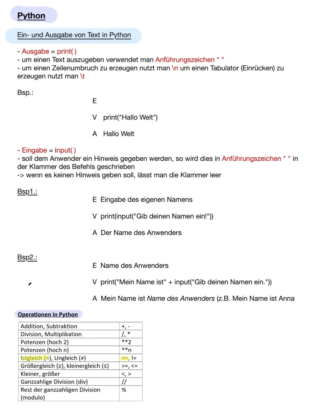 Programmieren # Die Tätigkeit „Programmieren"

- aus Sicht des EVA-Prinzips: Eine Rechenanlage bzw. Ein Computer ist ein
Informationsverarbe