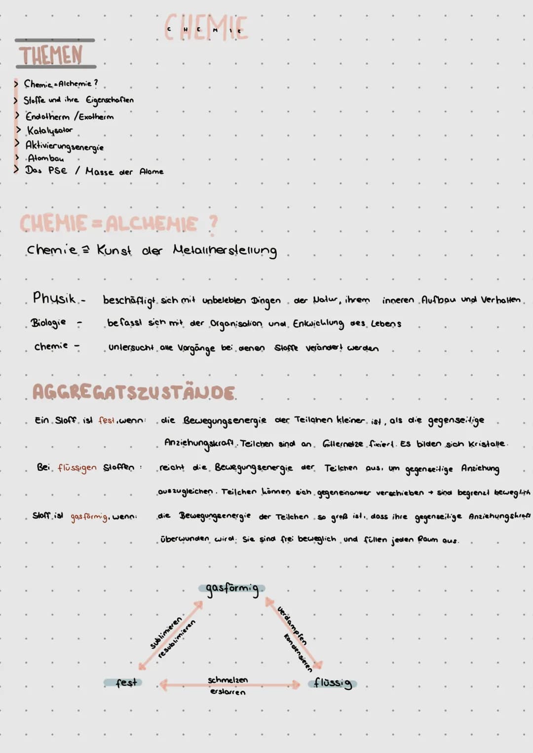 # CHEMIE

THEMEN
> Chemie Alchemie?
> Stoffe und ihre Eigenschaften
> Endotherm/Exotherm
> Katalysator
> Aktivierungsenergie
> Atombau
> Das