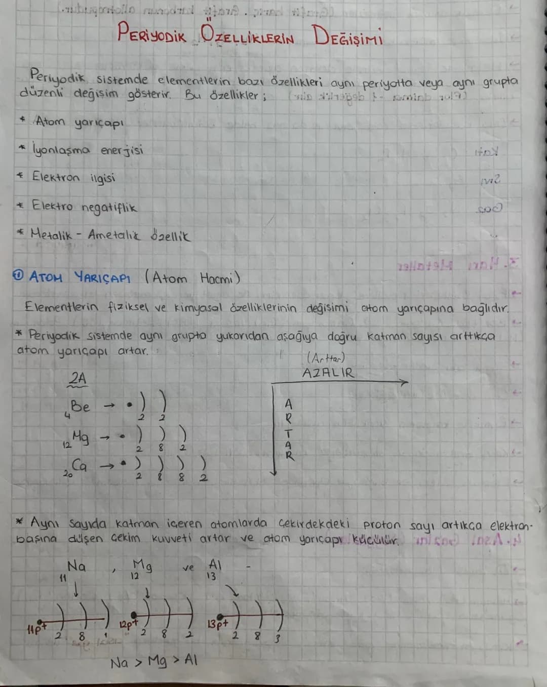 # PERİYODİK ÖZELLİKLERİN DEĞİŞİMİ

Periyodik sistemde elementlerin bazı özellikleri aynı periyotta veya aynı grupta
düzenli değişim gösterir