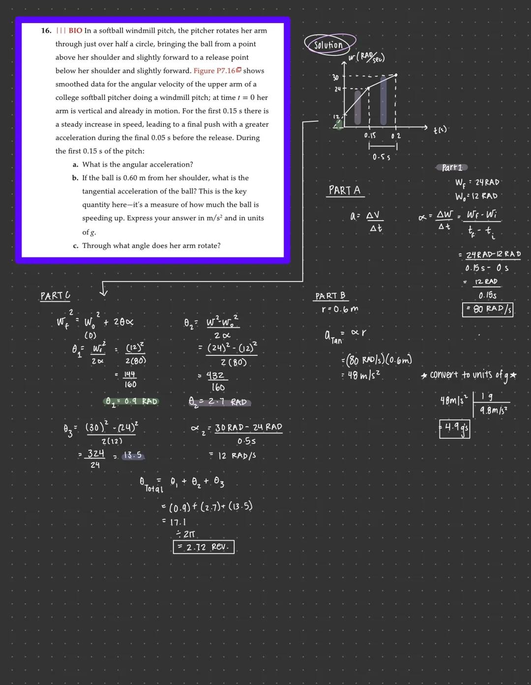 - Chapter ァー

examples:

7.||||| A turntable rotates counterclockwise at 78 rpm. A speck
of dust on the turntable is at 60.45 rad atr = 0s. 