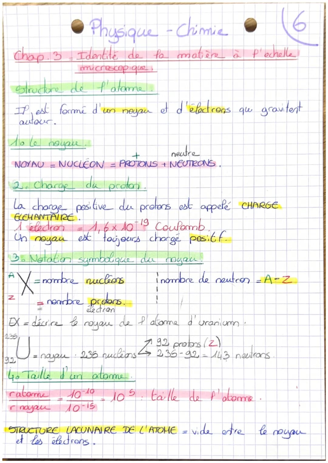 # Physique-Chimie 6

Chap.3 - Identité de la matière à P'echelle
microscopique.

structore de l'atame

trons qu gravitent
Il est formé d'un 