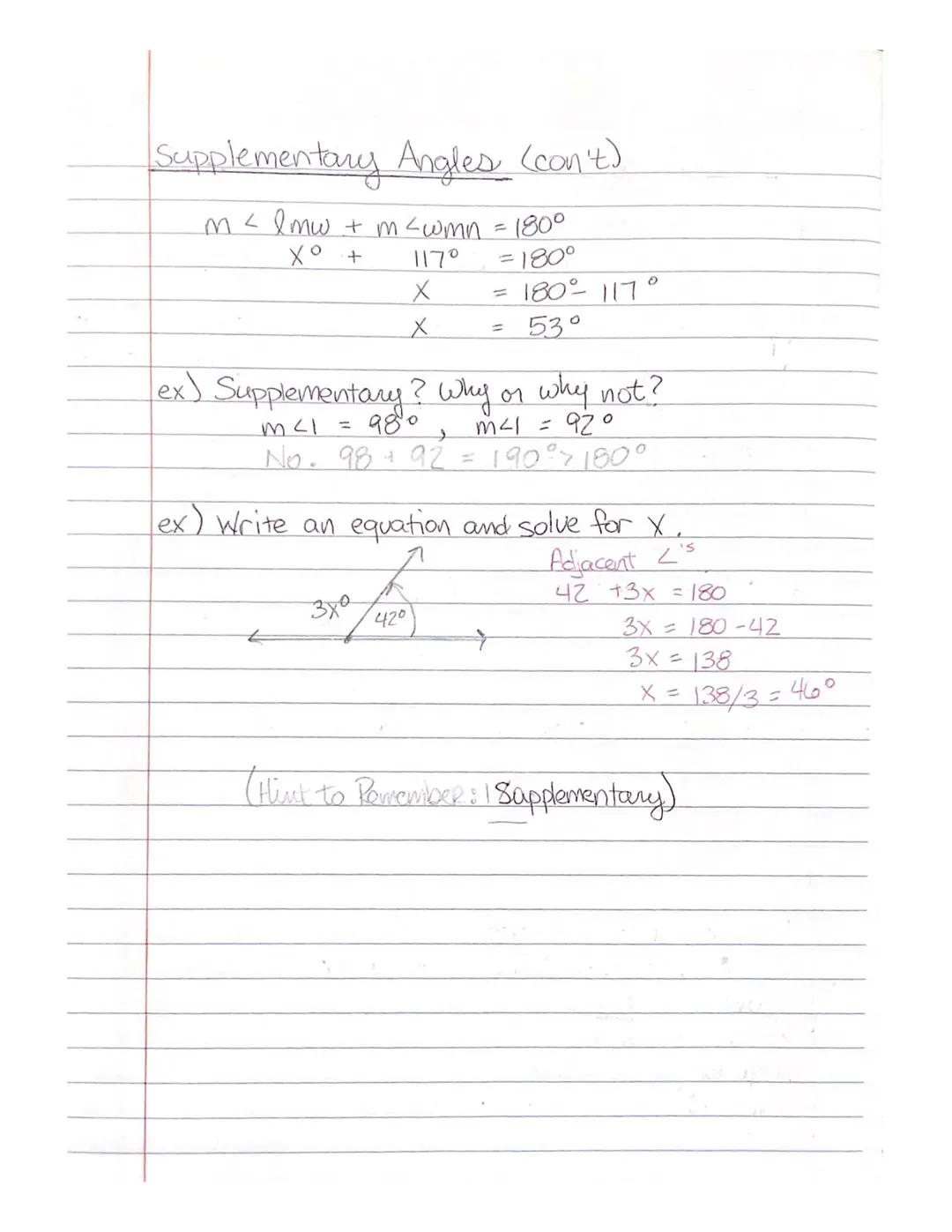 5
# Complementary and Supplementary Angles

1) Complementary Angles →→
*   a pair of angles whose measures add up to 90°
    (hint: Co can m