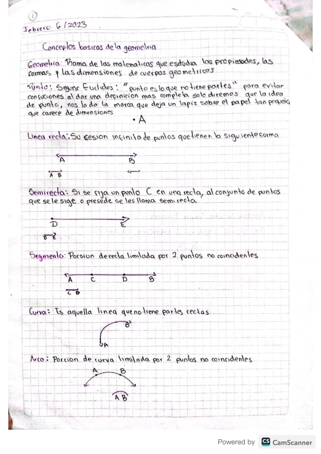 Jebrero 6/2023

Conceptos basicas de la geometria

Geometria: Rama de las matematicas que estudia las propiedades, las
formas y las dimensio