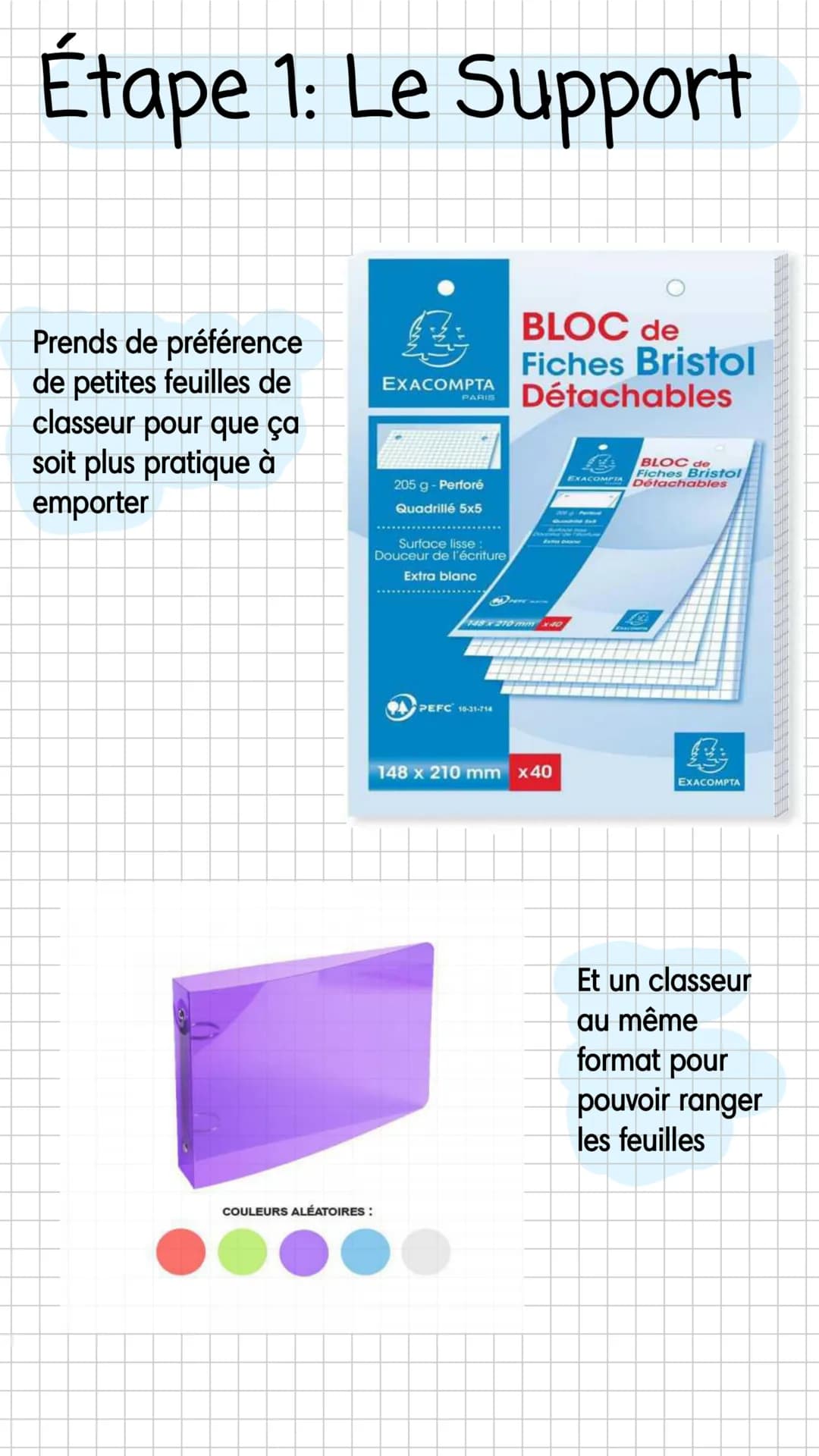 # Comment

créer sa

propre fiche

de révision

_Emejo_study_ # Étape 1: Le Support

Prends de préférence
de petites feuilles de
classeur po