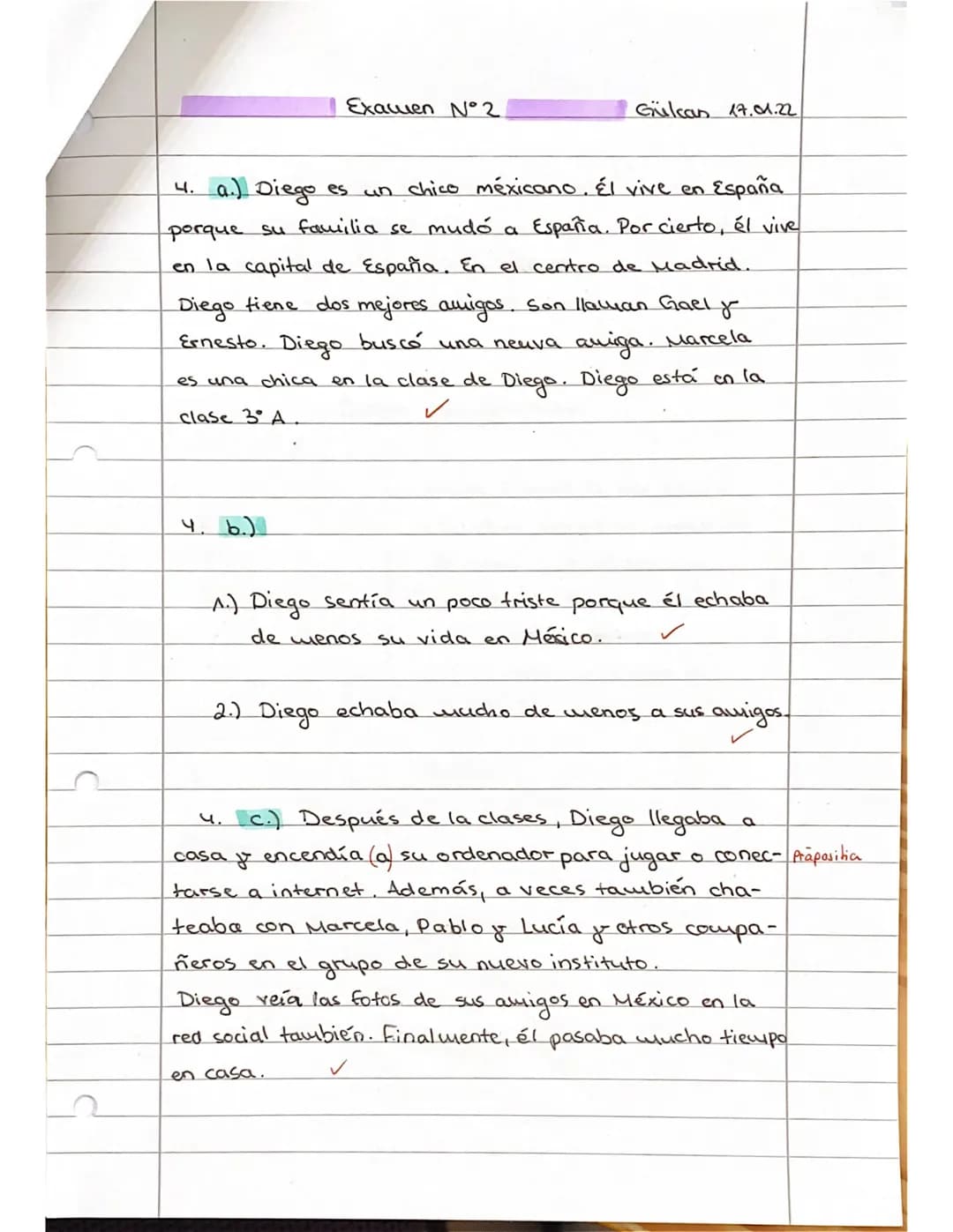 2021/2022

E Spa 03

examen N° 2

examen N° 2

fecha: Hoy es el diecisiete de enero de 2022. (2) 2

día de la semana: lunes (1) 1

ombre y a