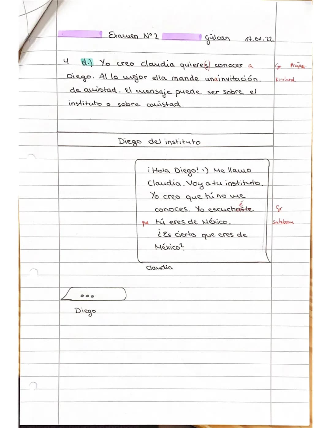 2021/2022

E Spa 03

examen N° 2

examen N° 2

fecha: Hoy es el diecisiete de enero de 2022. (2) 2

día de la semana: lunes (1) 1

ombre y a