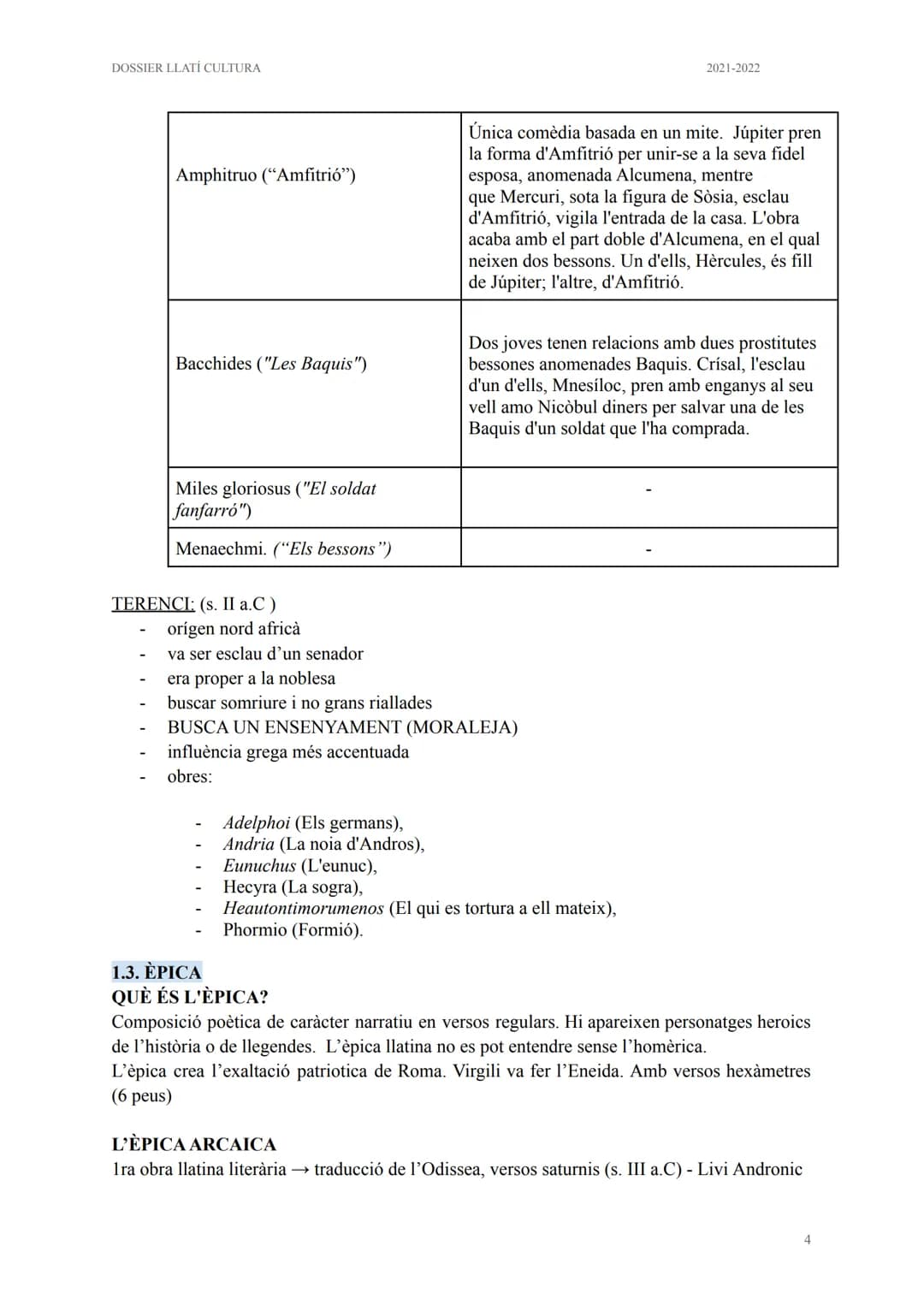 # DOSSIER: CULTURA
LLATÍ 2n BAT DOSSIER LLATÍ CULTURA

2021-2022

CULTURA LLATÍ

TEMARI:

1. LITERATURA

1.1. Gèneres literaris

1.2. Comèdi