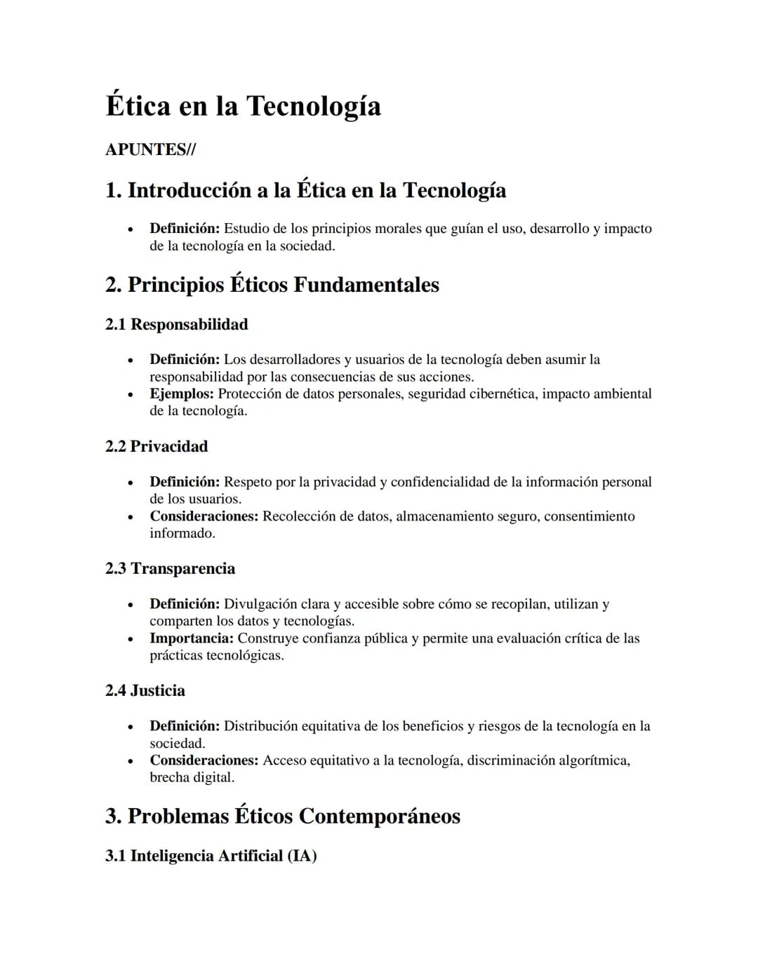 # Ética en la Tecnología

APUNTES//

1. Introducción a la Ética en la Tecnología

- Definición: Estudio de los principios morales que guían 
