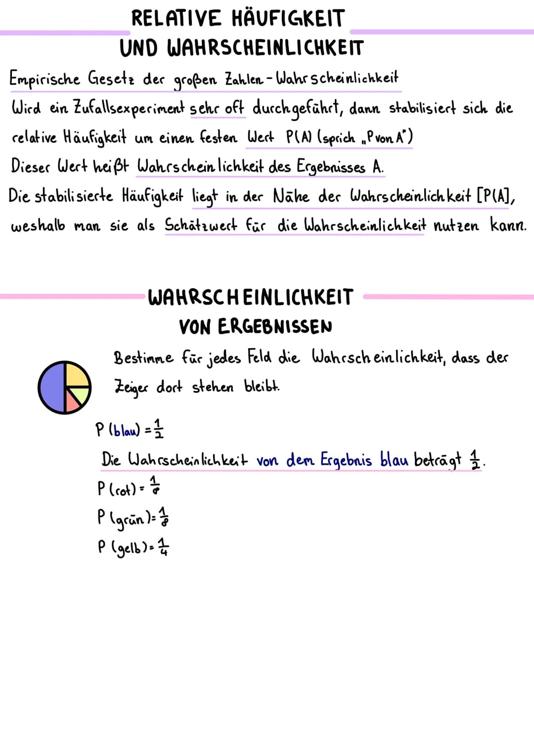 ZUFALLSEXPERIMENT

Merkmale:
- verschiedene Ergebnisse möglich (Versuchsausgänge)
- diese können vor der Durchführung angegeben werden
- Exp