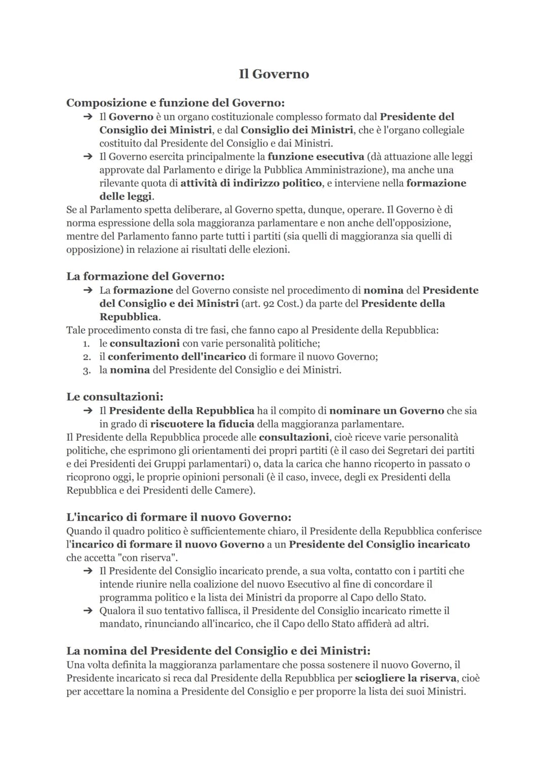 # Il Governo

Composizione e funzione del Governo:

→ Il Governo è un organo costituzionale complesso formato dal Presidente del
Consiglio d