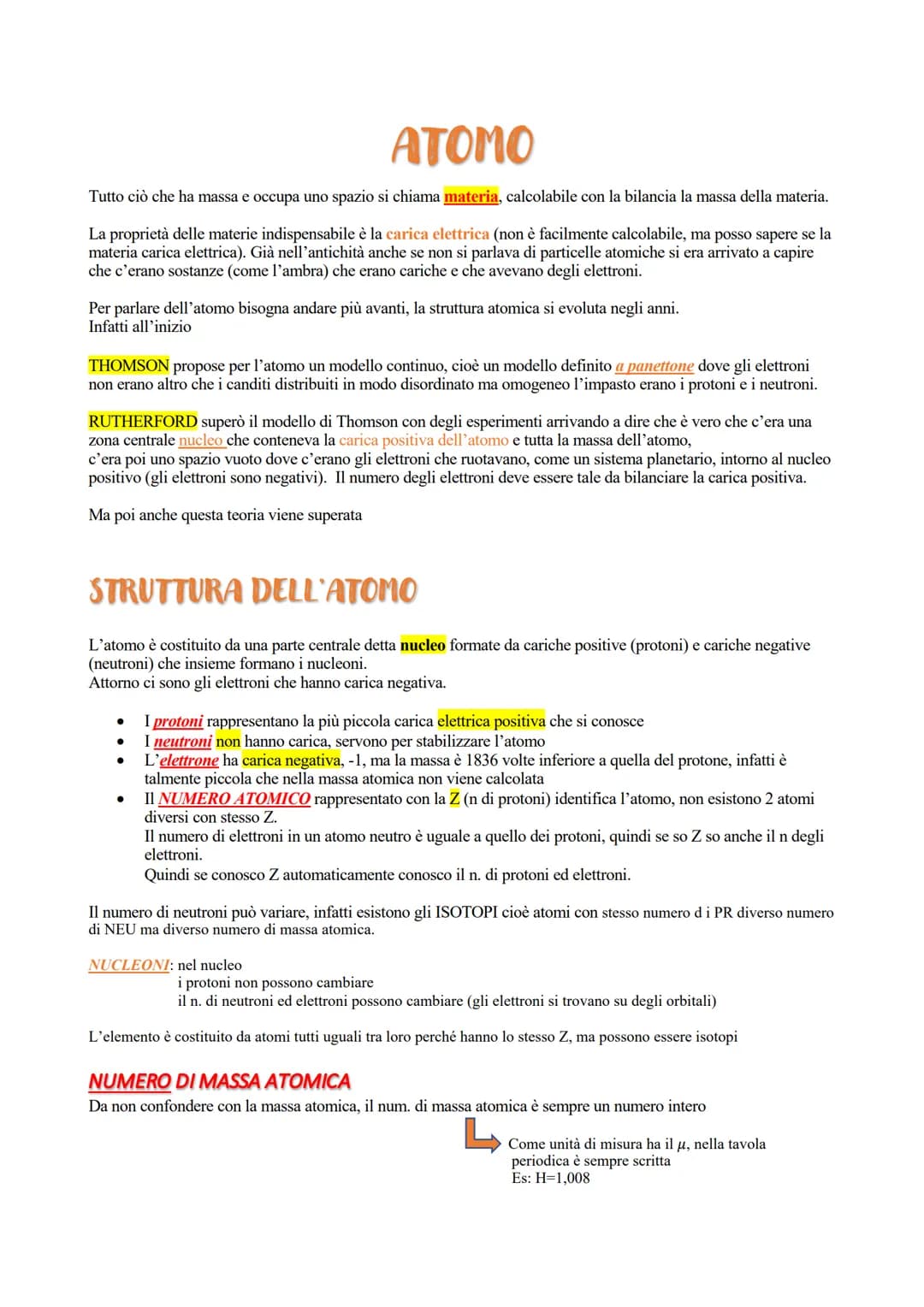 # CHIMICA

Massa molecolare → somma delle masse atomiche

ATOMO ed ELEMENTO

ELEMENTO: costituito da atomi isotopi (stesso numero di PR dive