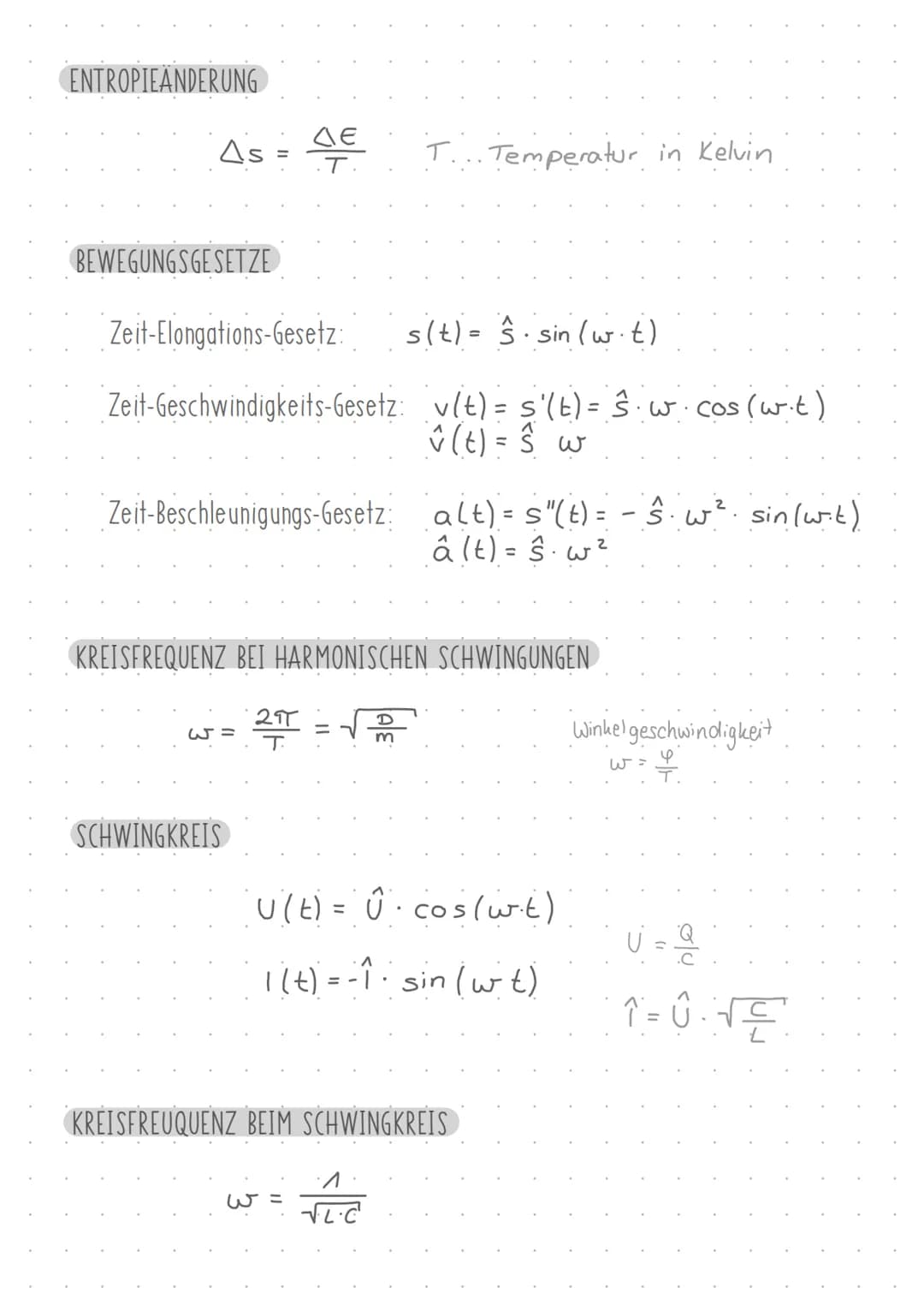 # Formelsammlung

HOOKESCHE GESETZ

$F= D \cdot s$

LINEARES KRAFTGESETZ

$F = - D \cdot s$

PERIODENDAUER FEDERSCHWINGER

$T = 2\pi \cdot \