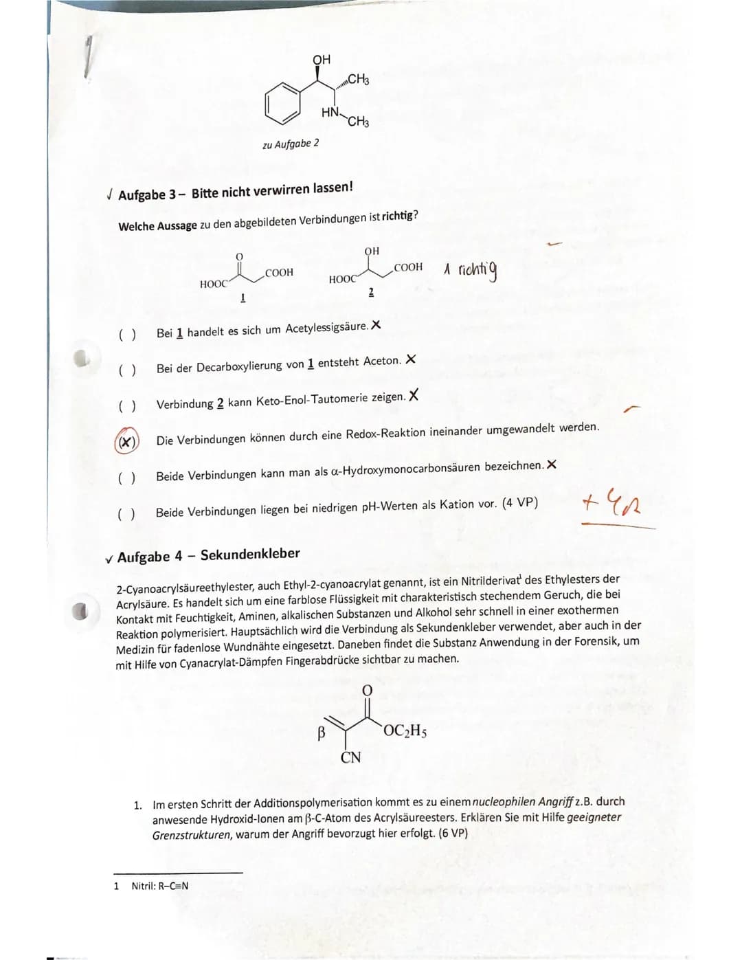 Leistungskurs Chemie
4. Kurshalbjahr
Klausur/12.2
Name:
erreichbare PZ: 60
Organische Chemie
Datum: 21. Mai 2021
erreichte PZ: 49
81,7%
Synt