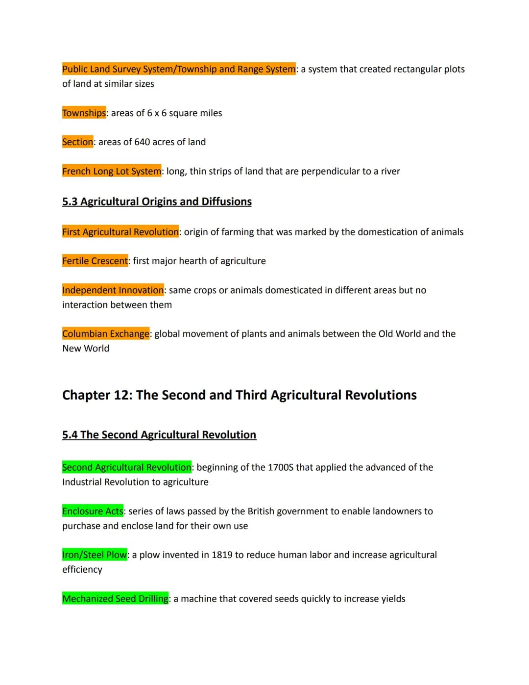 
<h2>Patterns &amp; Processes</h2>
<h3>Vocabulary</h3>
<h4>Chapter 11: Origins, Patterns, and Settlements of Agriculture</h4>
<p>5.1 Intro t