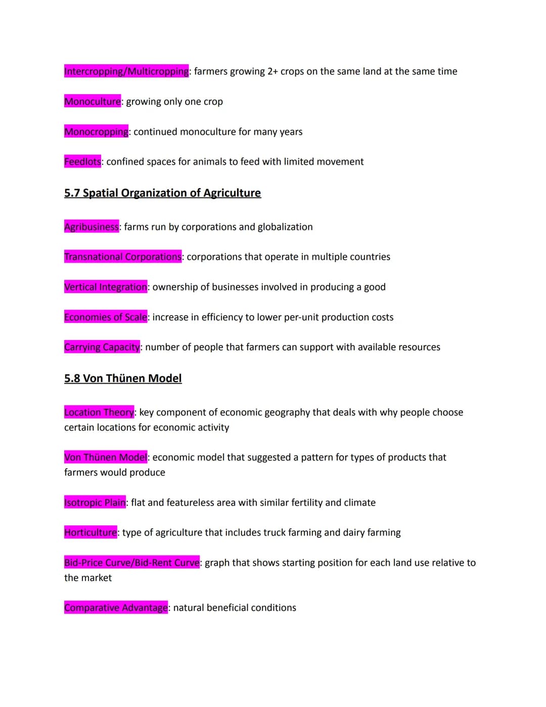 
<h2>Patterns &amp; Processes</h2>
<h3>Vocabulary</h3>
<h4>Chapter 11: Origins, Patterns, and Settlements of Agriculture</h4>
<p>5.1 Intro t