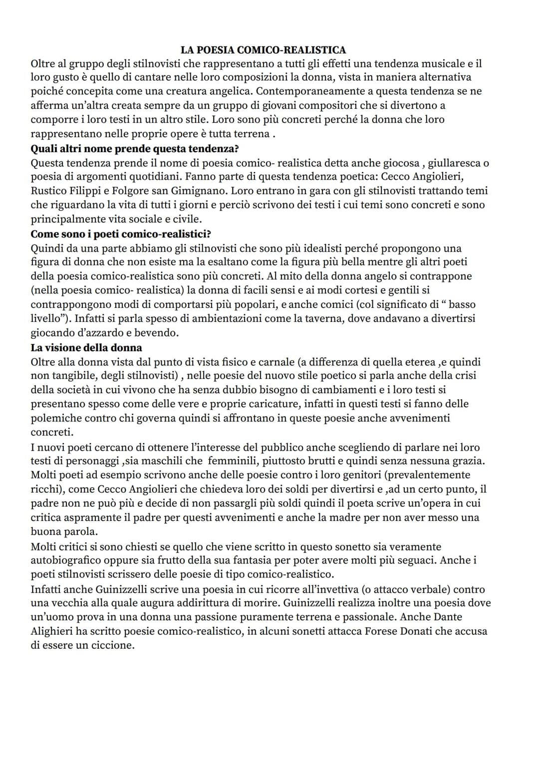 # LA POESIA COMICO-REALISTICA

Oltre al gruppo degli stilnovisti che rappresentano a tutti gli effetti una tendenza musicale e il
loro gusto