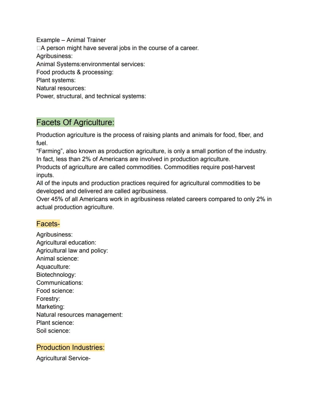 Agricultural Science Notes:

Key:

*   Subtitles
*   Secondary titles
*   Examples
*   Side notes
*   Definitions

Lab equipment:

Apron: cl