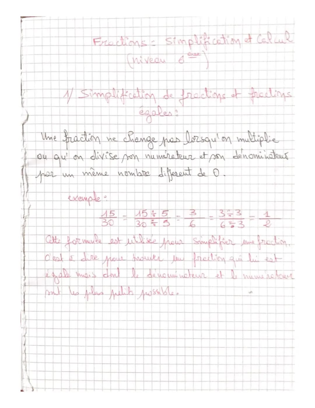 Fractions: simplification of Calcul
(niveaue

1/ Simplification de fractions of freelions
égales:

Une fraction ne change pas lorsqu'on mult